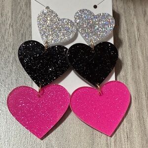 Sparkling Glitter Acrylic Heart Drop Earrings